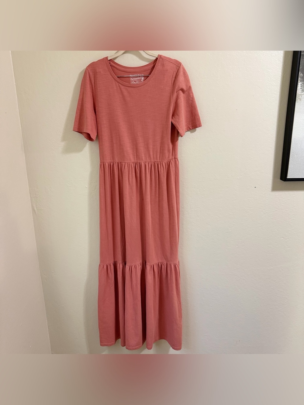 Faherty Branson Dress Small S Pink Terracotta Organic Cotton Tiered Maxi Midi - Picture 2 of 9